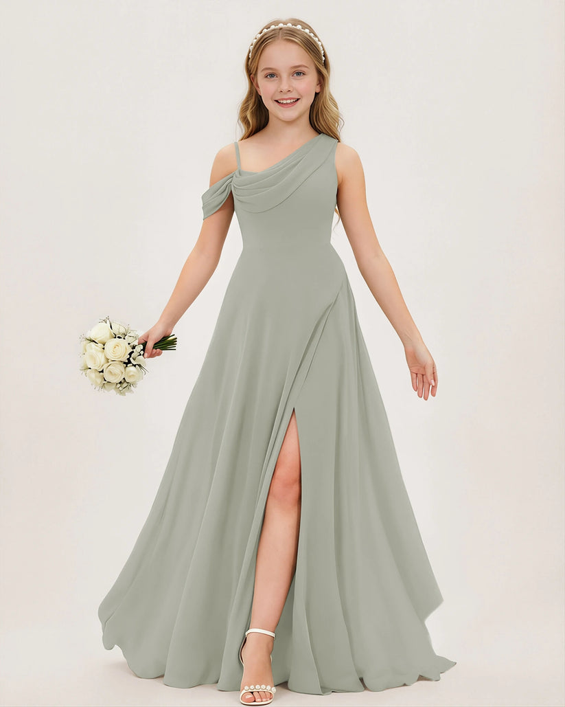 Grey Chiffon A-line Junior Bridesmaid Dress Front View