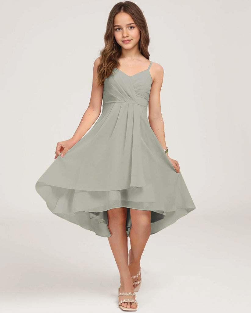 Grey Chiffon A-line Junior Bridesmaid Dress Front View