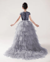 Silver Tulle Ball Gown Girls Formal Dress Back View