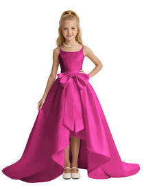 dideyttawl High-Low Girls Formal Dress for Girls Satin A-Line Pageant Gown 2535