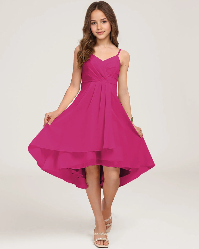 Hot Pink Chiffon A-line Junior Bridesmaid Dress Front View
