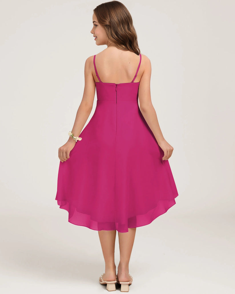 Hot Pink Chiffon A-line Junior Bridesmaid Dress Back View
