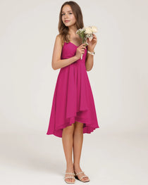 Side Hot Pink Chiffon Junior Bridesmaid Dress
