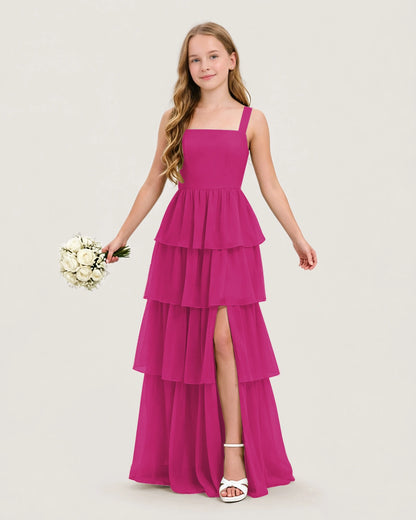 Hot Pink Front Chiffon Junior Bridesmaid Dresses
