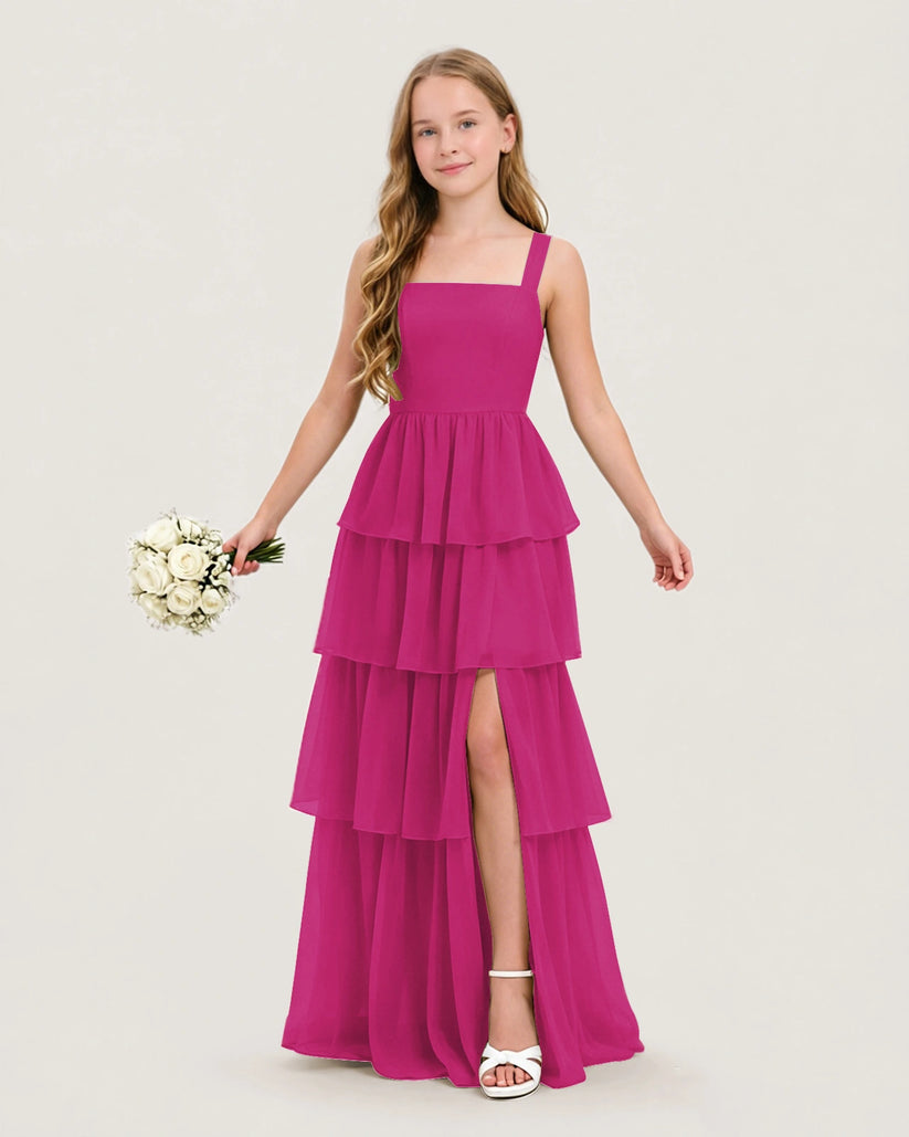 Hot Pink Chiffon A-line Junior Bridesmaid Dress Front View