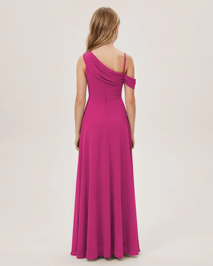 Hot Pink Chiffon A-line Junior Bridesmaid Dress Back View
