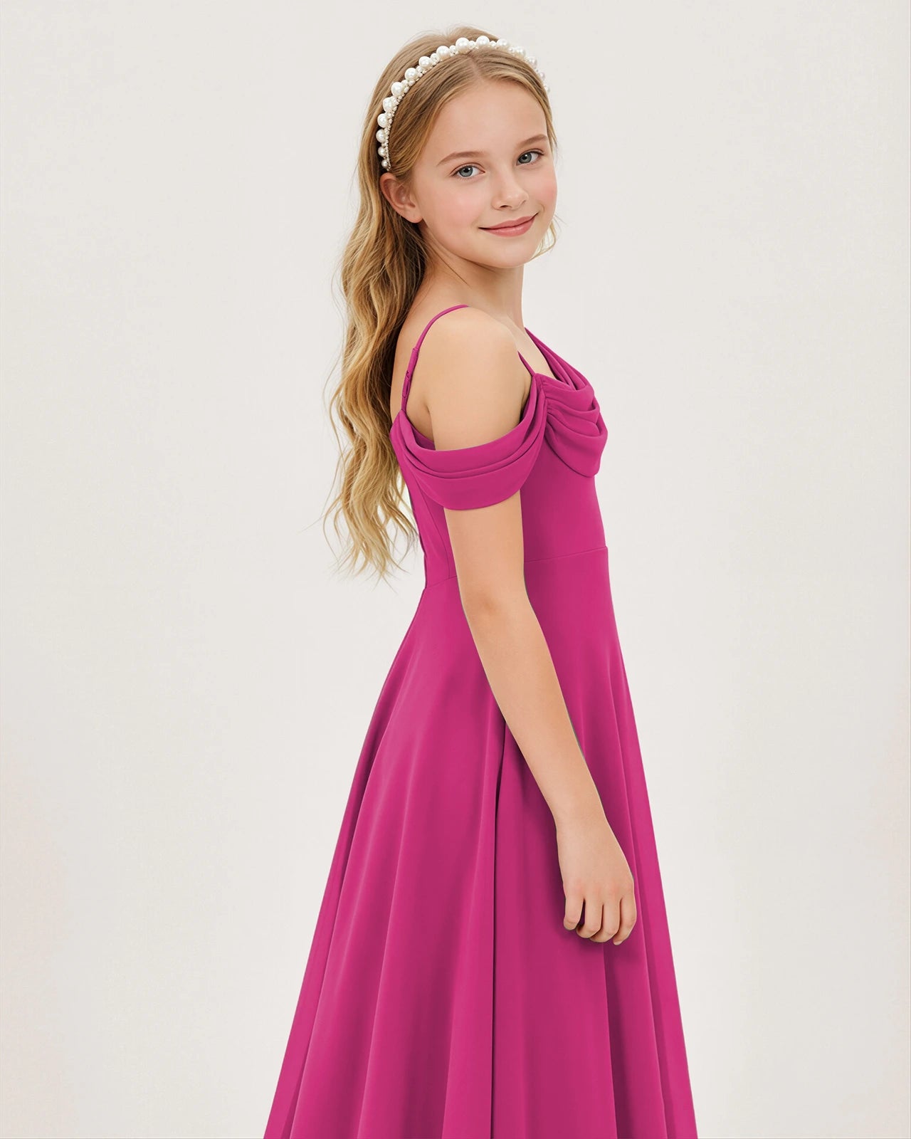 Hot Pink Chiffon A-line Junior Bridesmaid Dress Side View