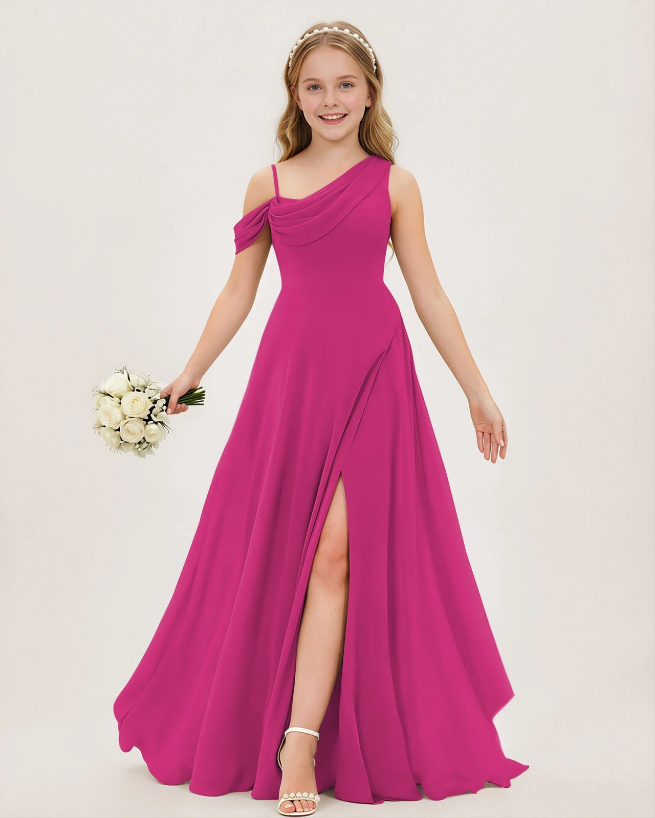 Cowl Neck Junior Bridesmaid | Chiffon Flower Girl Dress