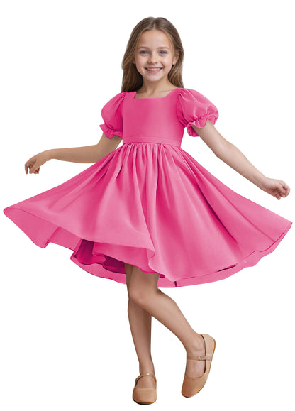 Chiffon Short Sleeves Flower Girl Dresses Knee Length Junior Bridesmaid Dresses for 4-16 650C