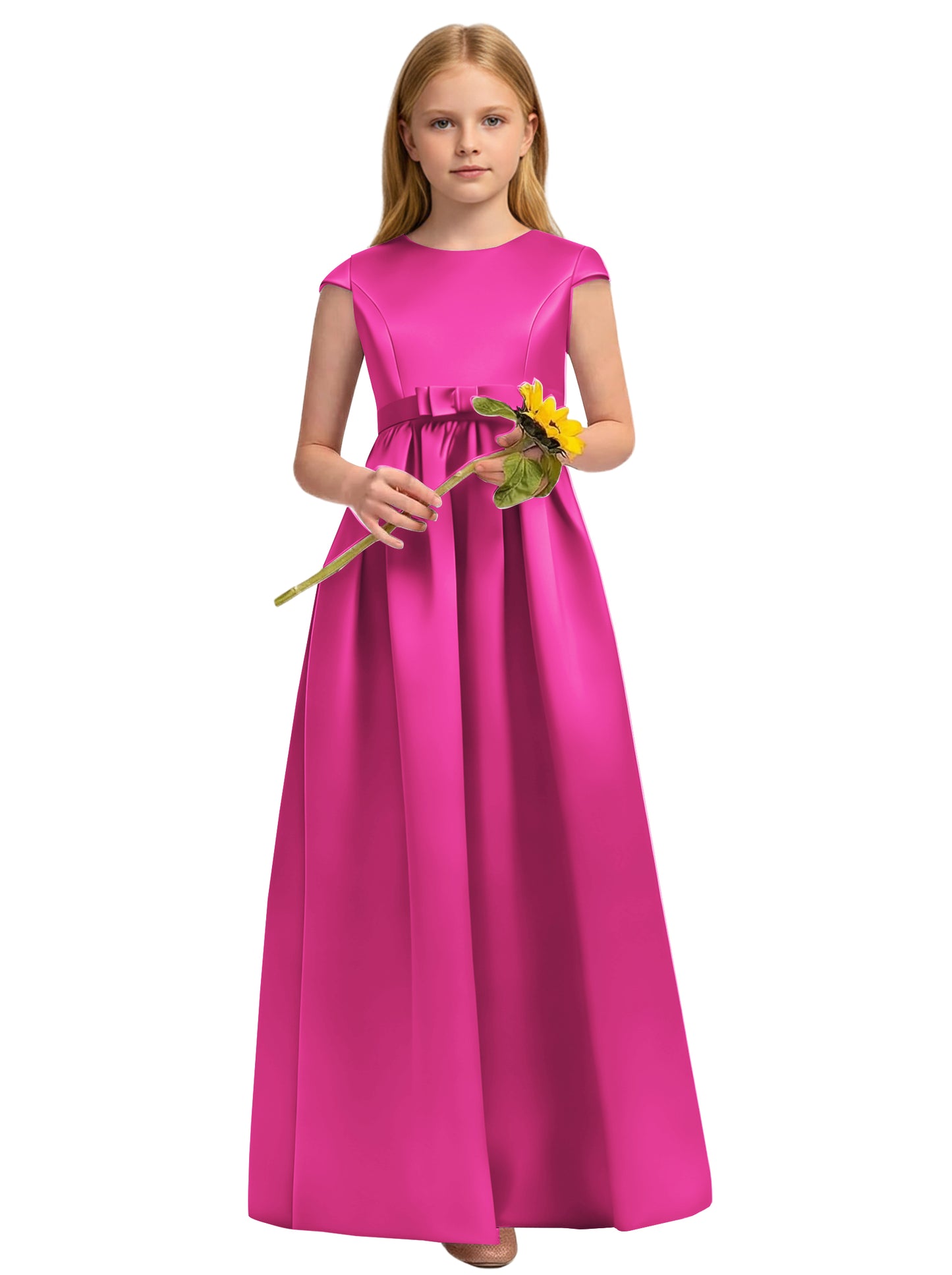 dideyttawl Satin Junior Bridesmaid Dresses Cap Sleeve Pageant Gown 2771