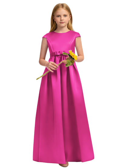 dideyttawl Satin Junior Bridesmaid Dresses Cap Sleeve Pageant Gown 2771