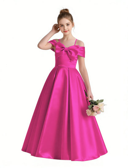 Off Shoulder Flower Girls Dress | Big Bow Princess Dress