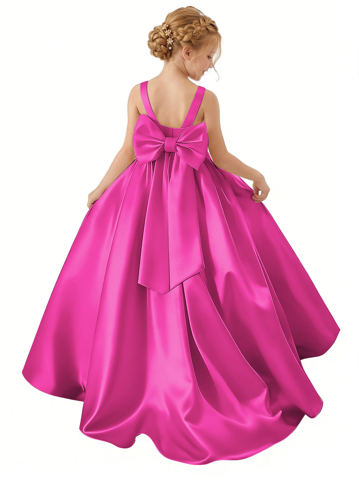 dideyttawl Big Bow Junior Bridesmaid Dresses for Wedding Satin Flower Girls Dress A-Line Princess Pageant Ball Gown Formal Party 2779
