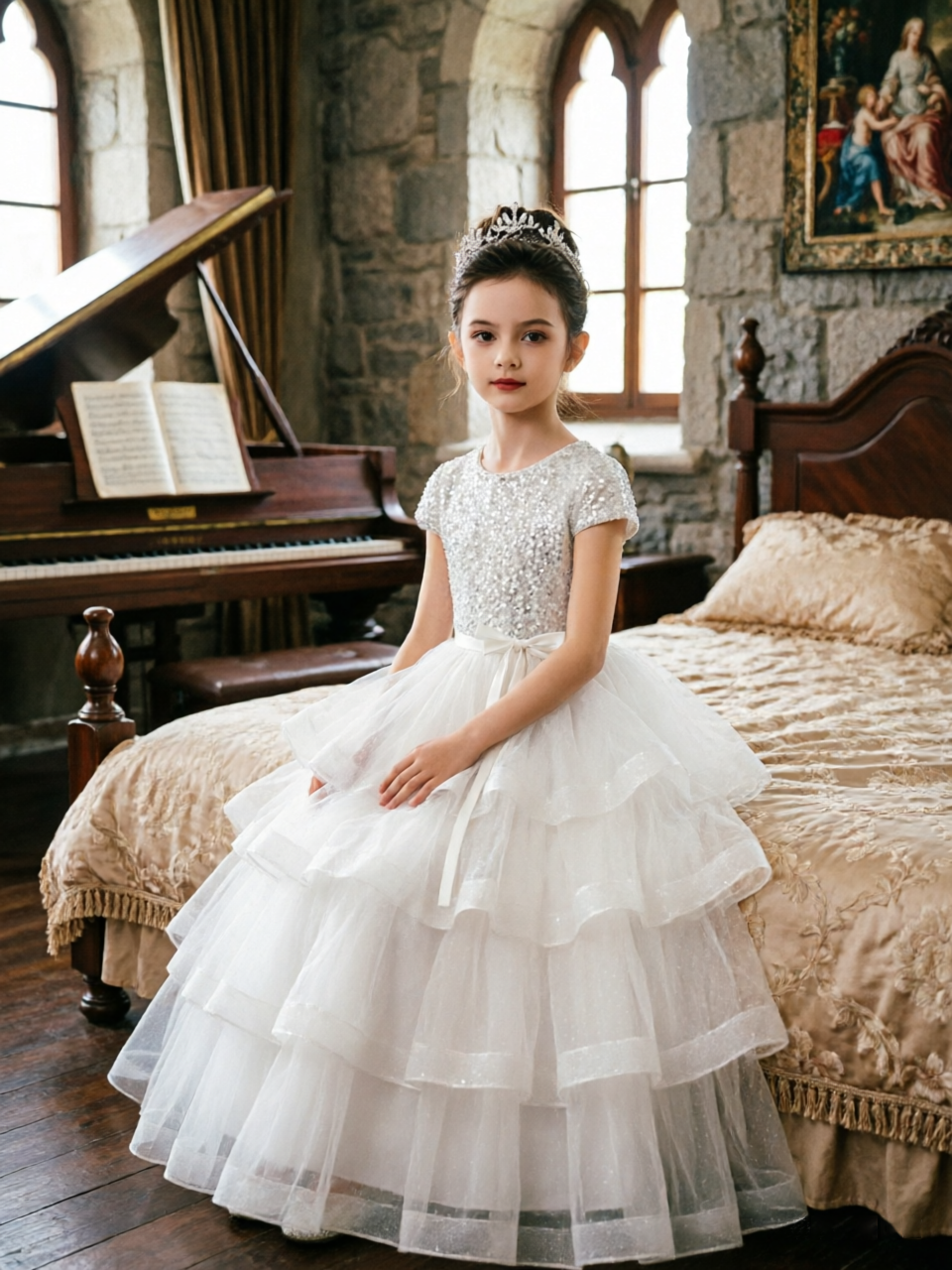 Dideyttawl Puffy Flower Girls Dress Sequins Flower Girl Dresses Sparkly Cap Sleeves Junior Bridesmaid Dress 648