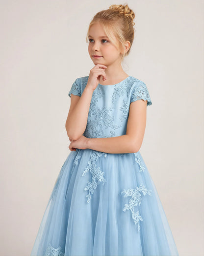 Detail Baby Blue Lace Flower Girls Dress