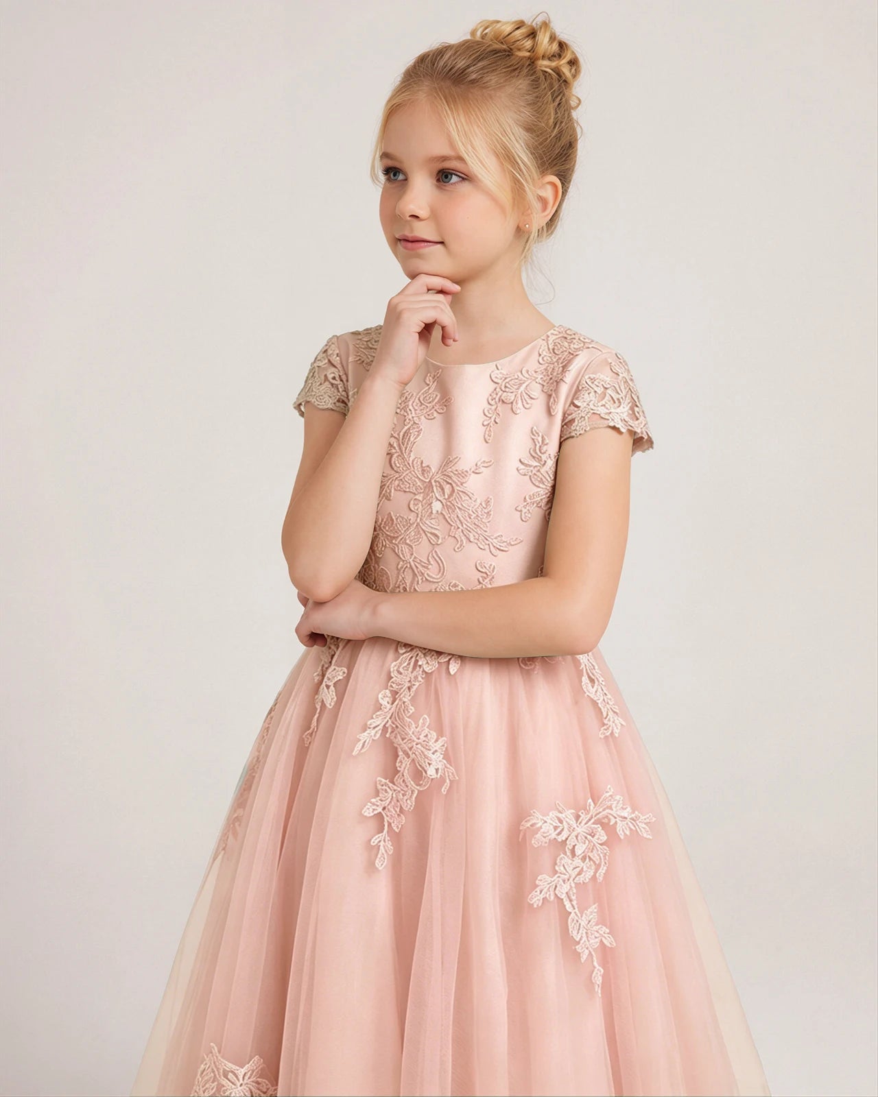 Detail Blush Pink Lace Flower Girls Dress