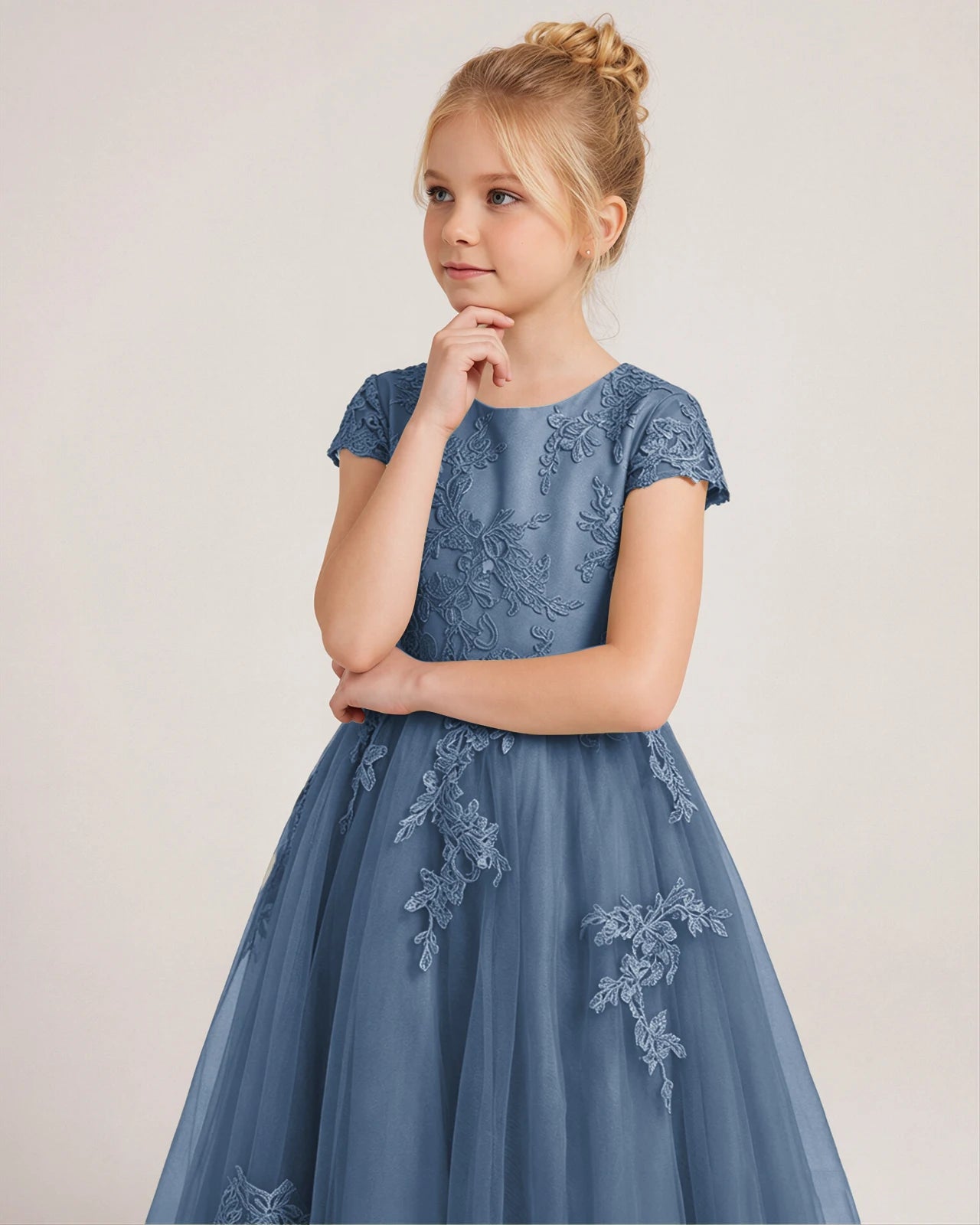Detail Dusty Blue Lace Flower Girls Dress