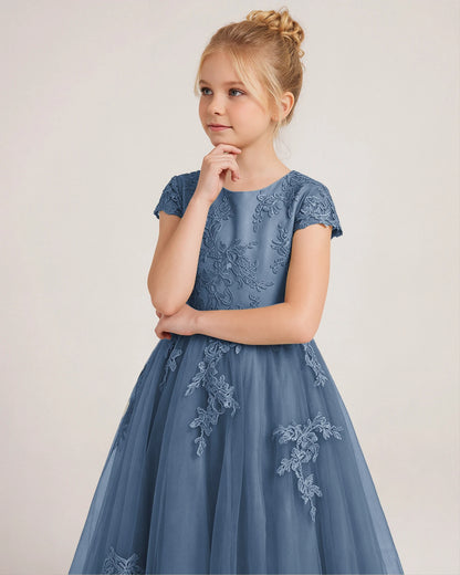 Detail Dusty Blue Lace Flower Girls Dress