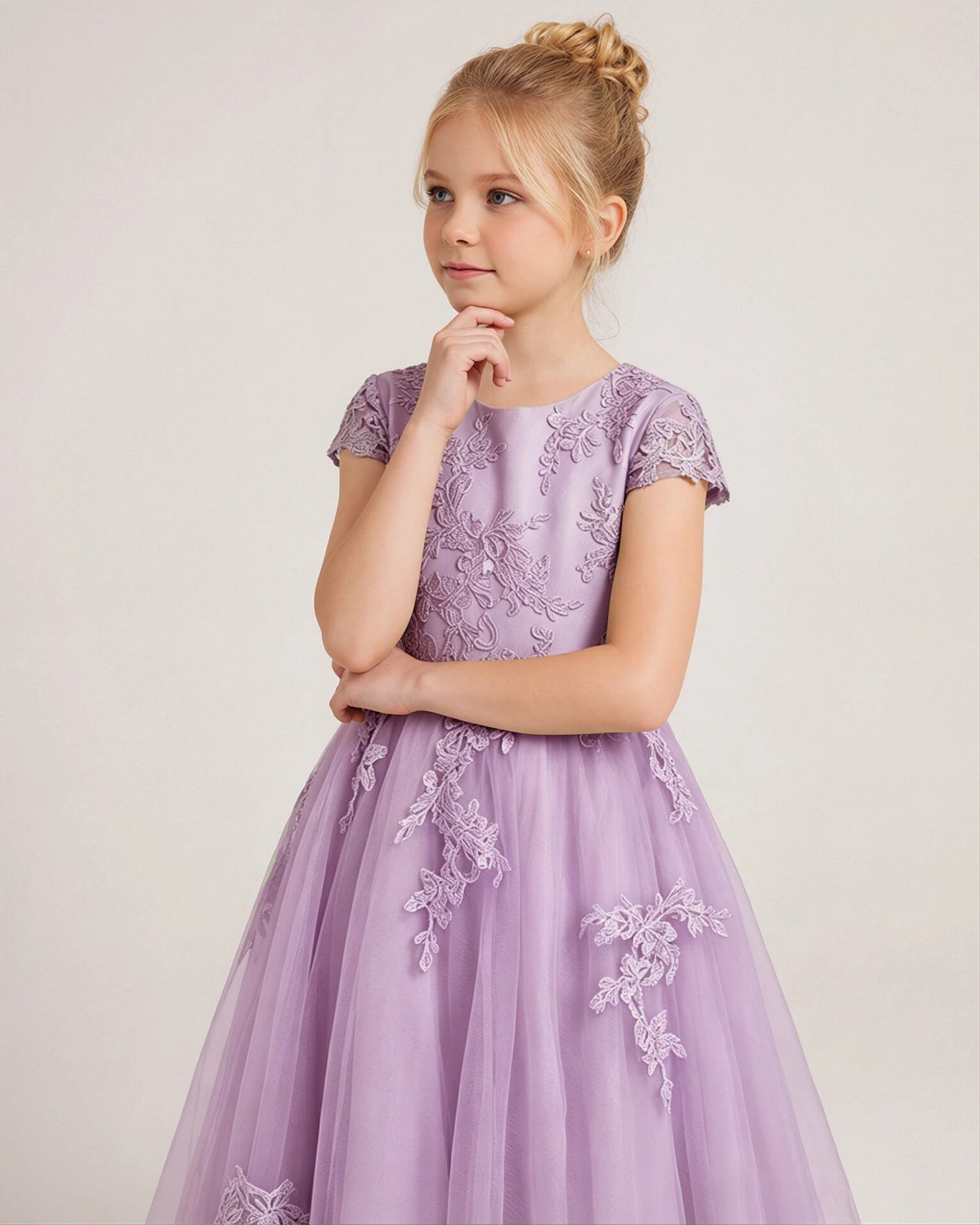 Detail Lilac Lace Flower Girls Dress