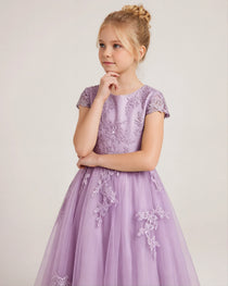 Detail Lilac Lace Flower Girls Dress