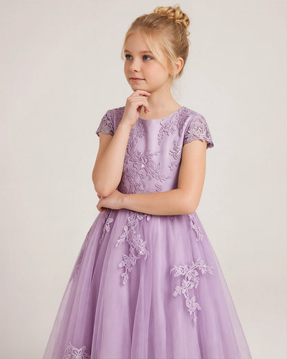 Detail Lilac Lace Flower Girls Dress