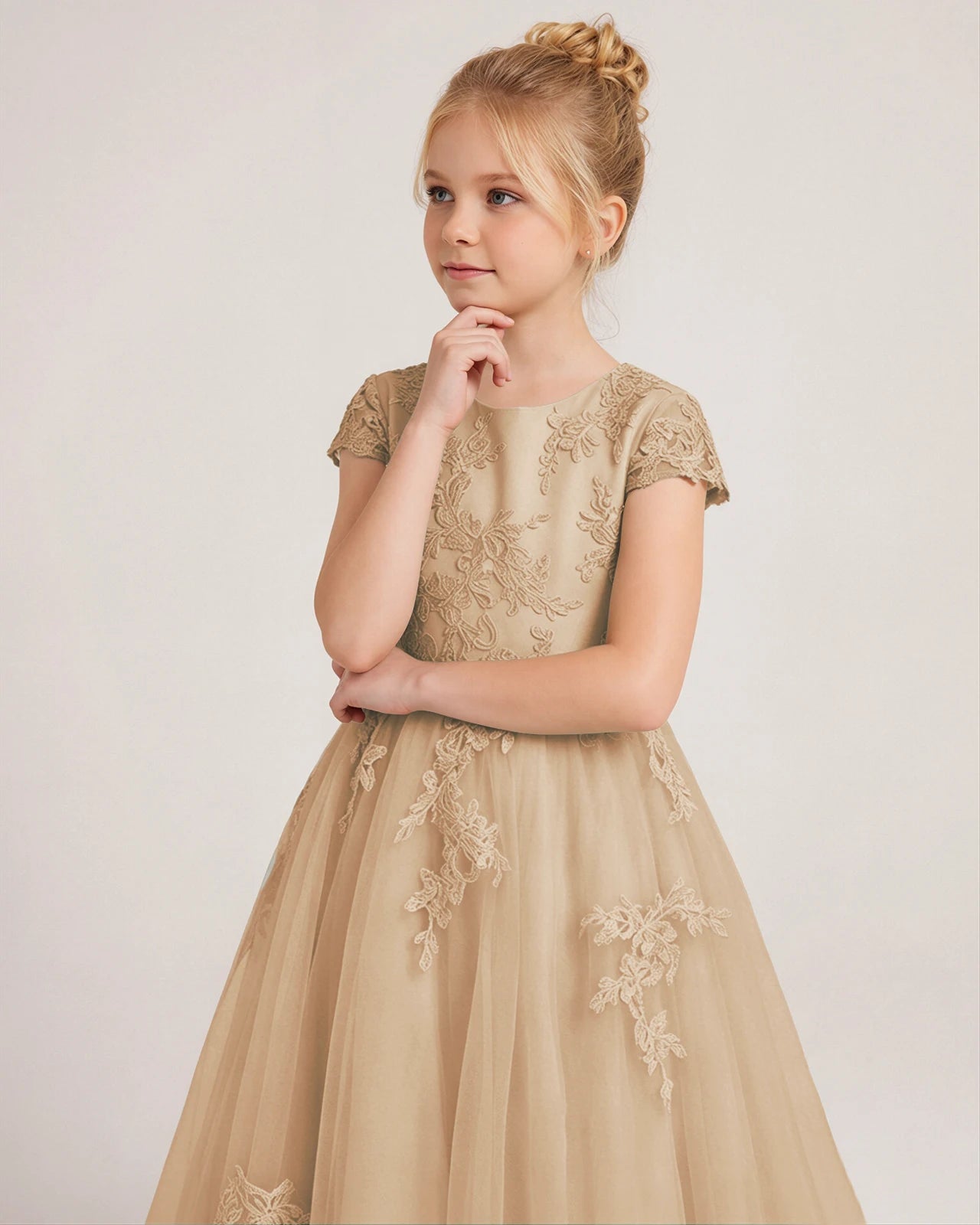 Detail Champagne Lace Flower Girls Dress