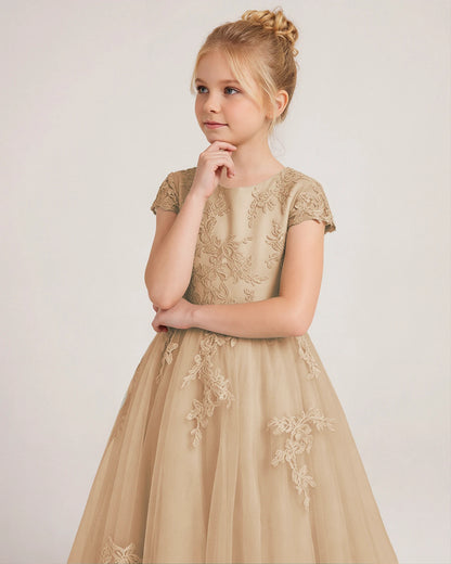 Detail Champagne Lace Flower Girls Dress