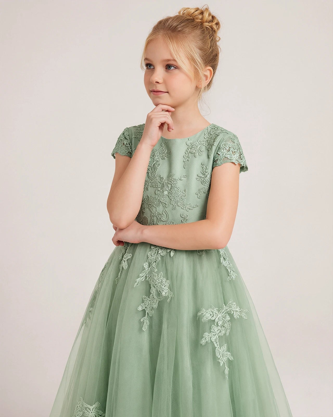 Detail Sage Green Lace Flower Girls Dress