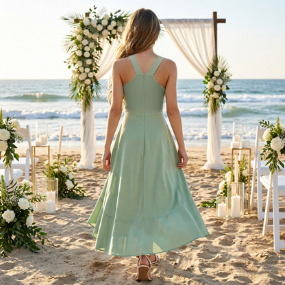 dideyttawl Halter Chiffon Junior Bridesmaid Dresses for Wedding A-Line High Low Flower Girls Formal Party Dress with Slit 2608