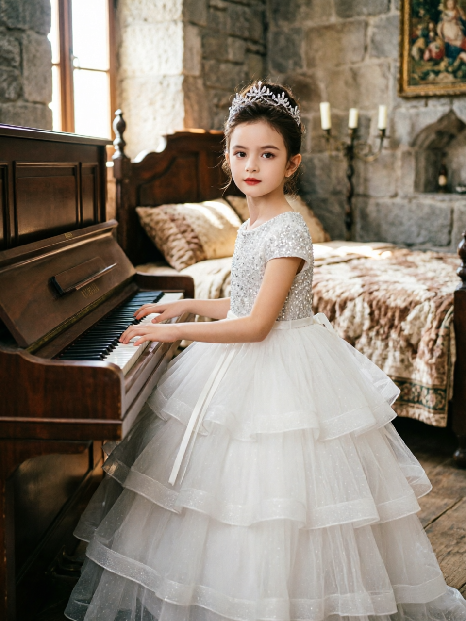 Dideyttawl Puffy Flower Girls Dress Sequins Flower Girl Dresses Sparkly Cap Sleeves Junior Bridesmaid Dress 648