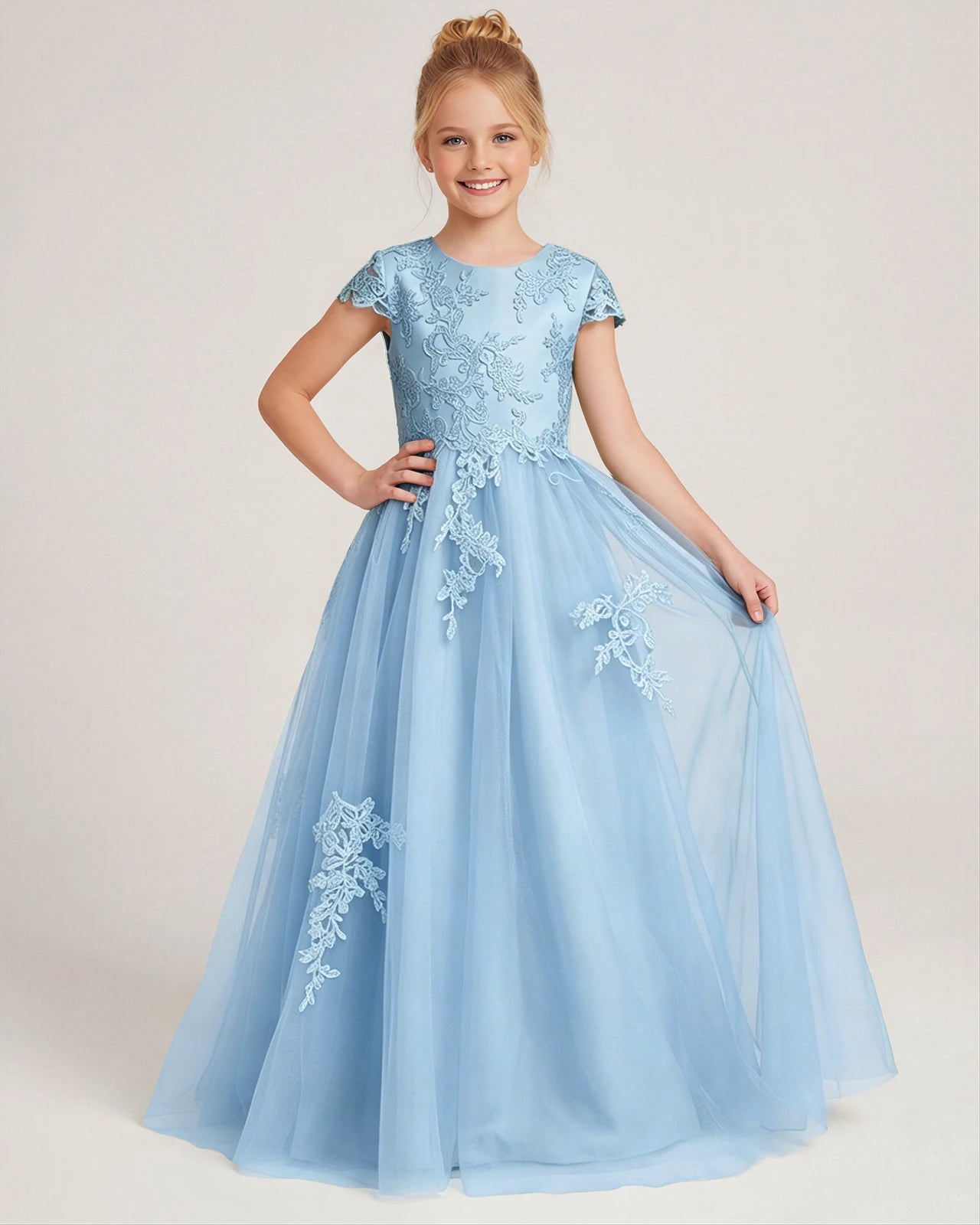 Front Baby Blue Lace Flower Girls Dress