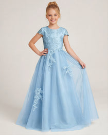 Front Baby Blue Lace Flower Girls Dress