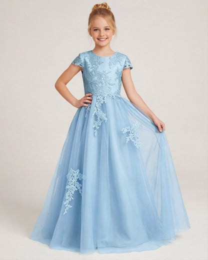 Front Baby Blue Lace Flower Girls Dress