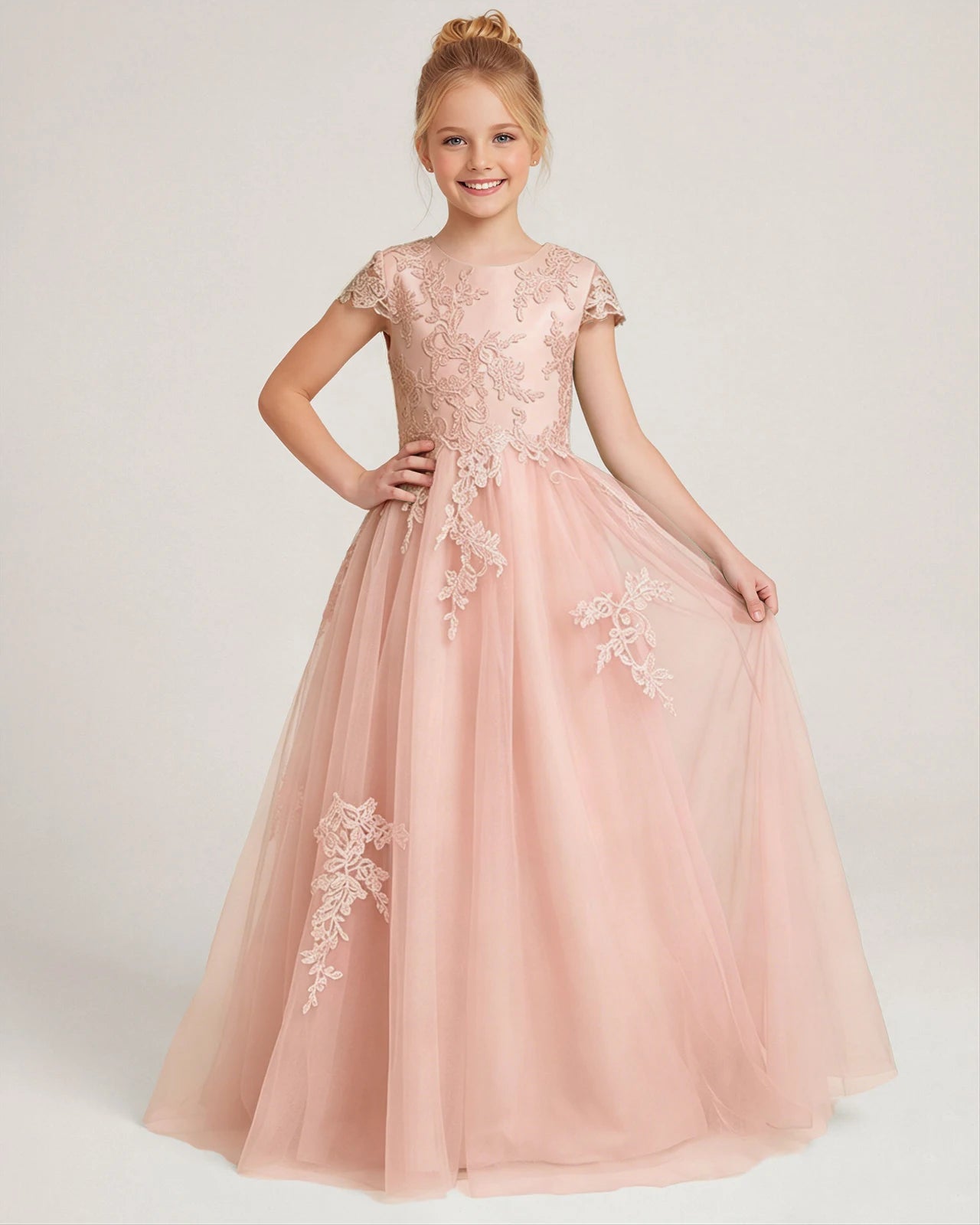 Front Blush Pink Lace Flower Girls Dress