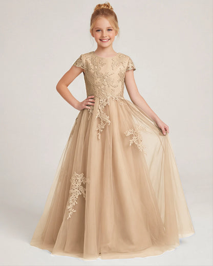 Front Champagne Lace Flower Girls Dress