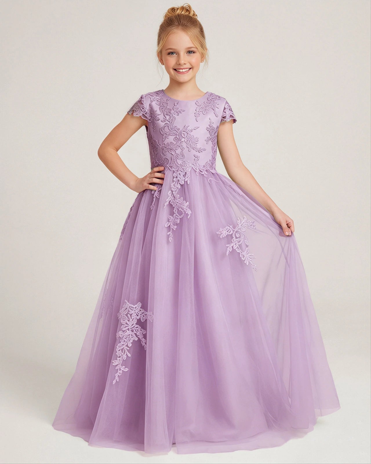 Front Lilac Lace Flower Girls Dress