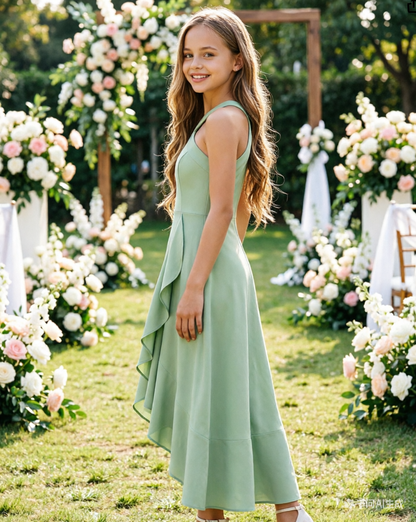 dideyttawl Halter Chiffon Junior Bridesmaid Dresses for Wedding A-Line High Low Flower Girls Formal Party Dress with Slit 2608