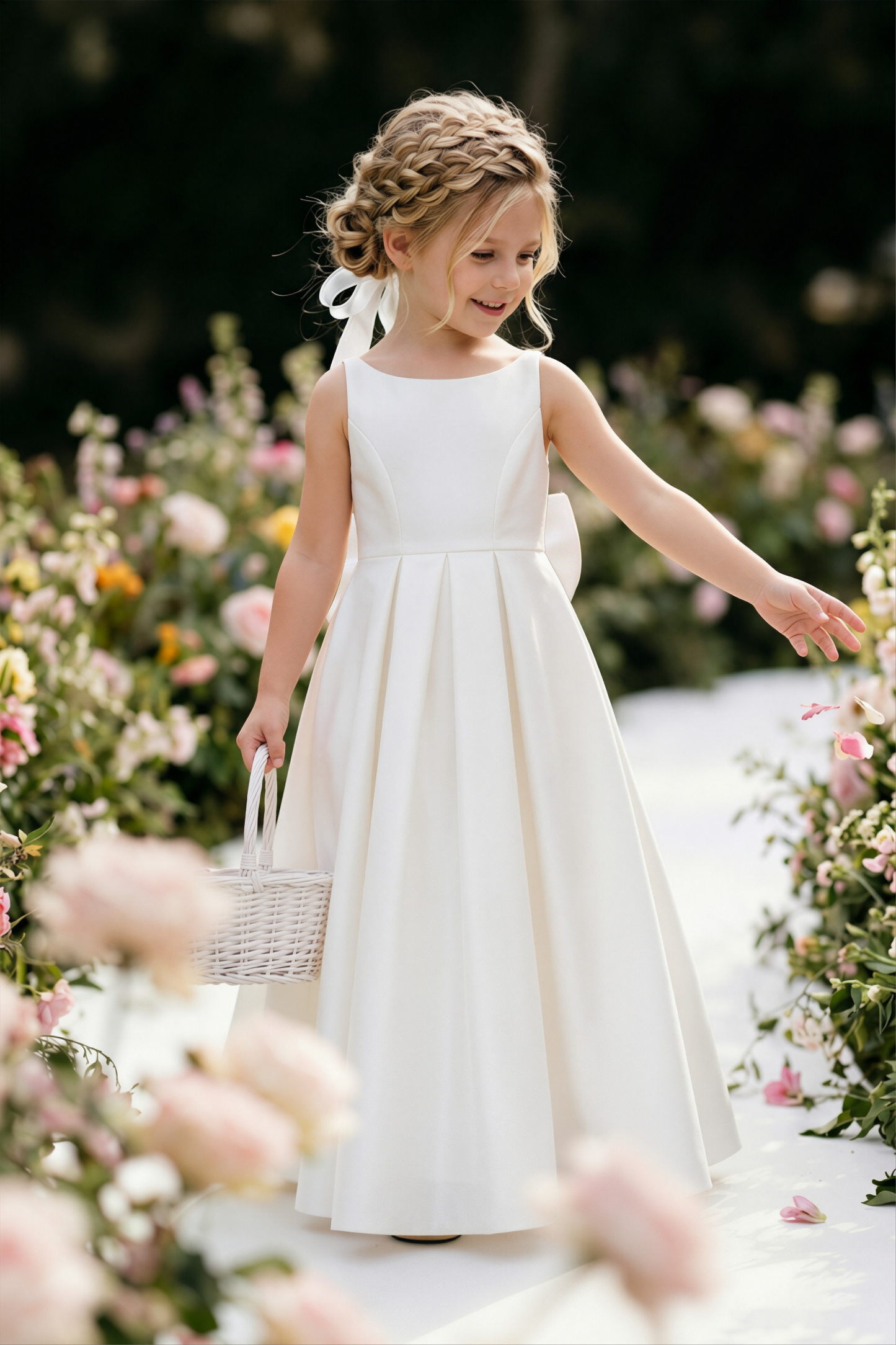 dideyttawl Satin Flower Girl Dresses with Bow Elegant Communion Dress for Girls A-Line Formal Party Gown with Bow