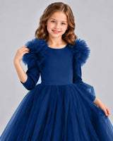 Navy Blue Ball Gown Girls Formal Dresses Front