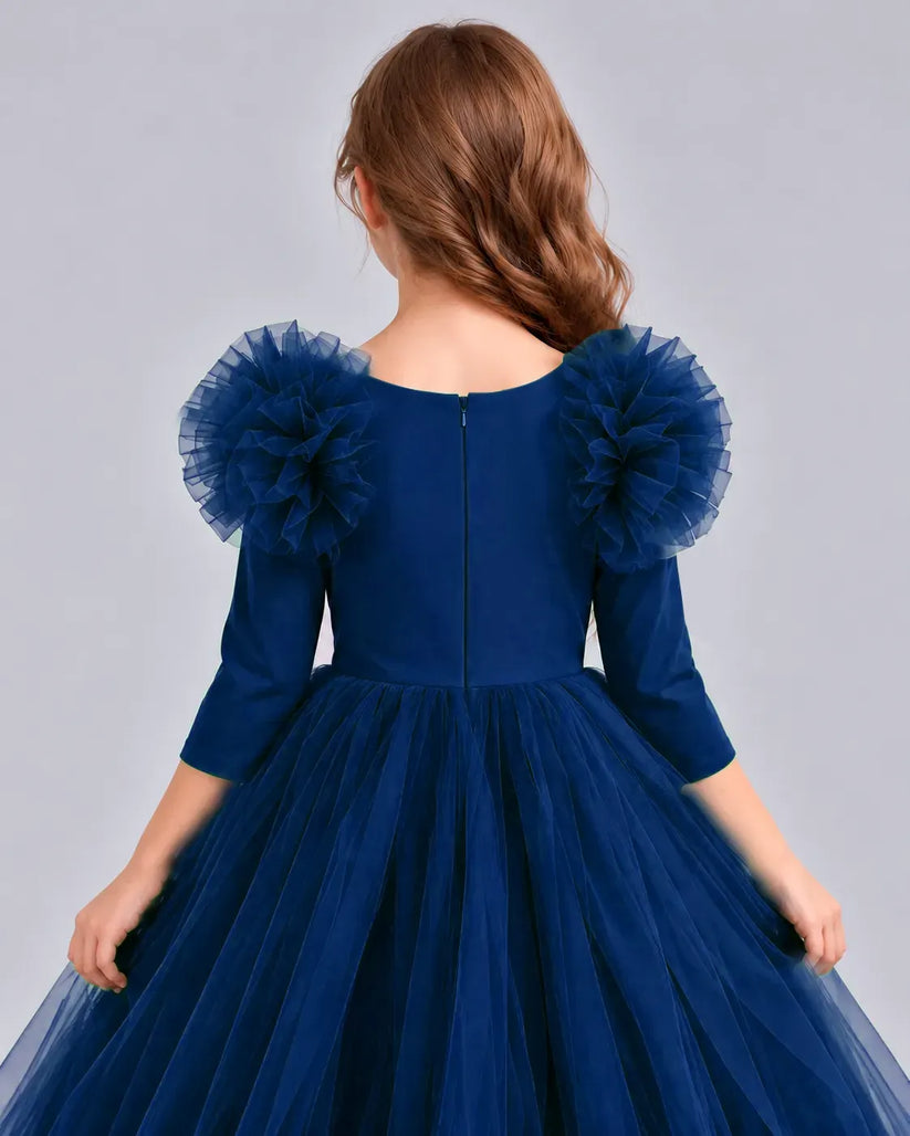 Navy Blue Ball Gown Girls Formal Dresses Back
