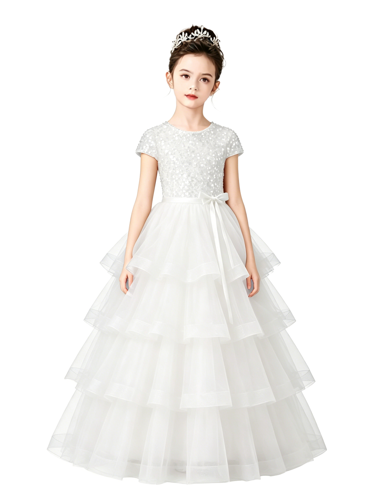 Dideyttawl Puffy Flower Girls Dress Sequins Flower Girl Dresses Sparkly Cap Sleeves Junior Bridesmaid Dress 648