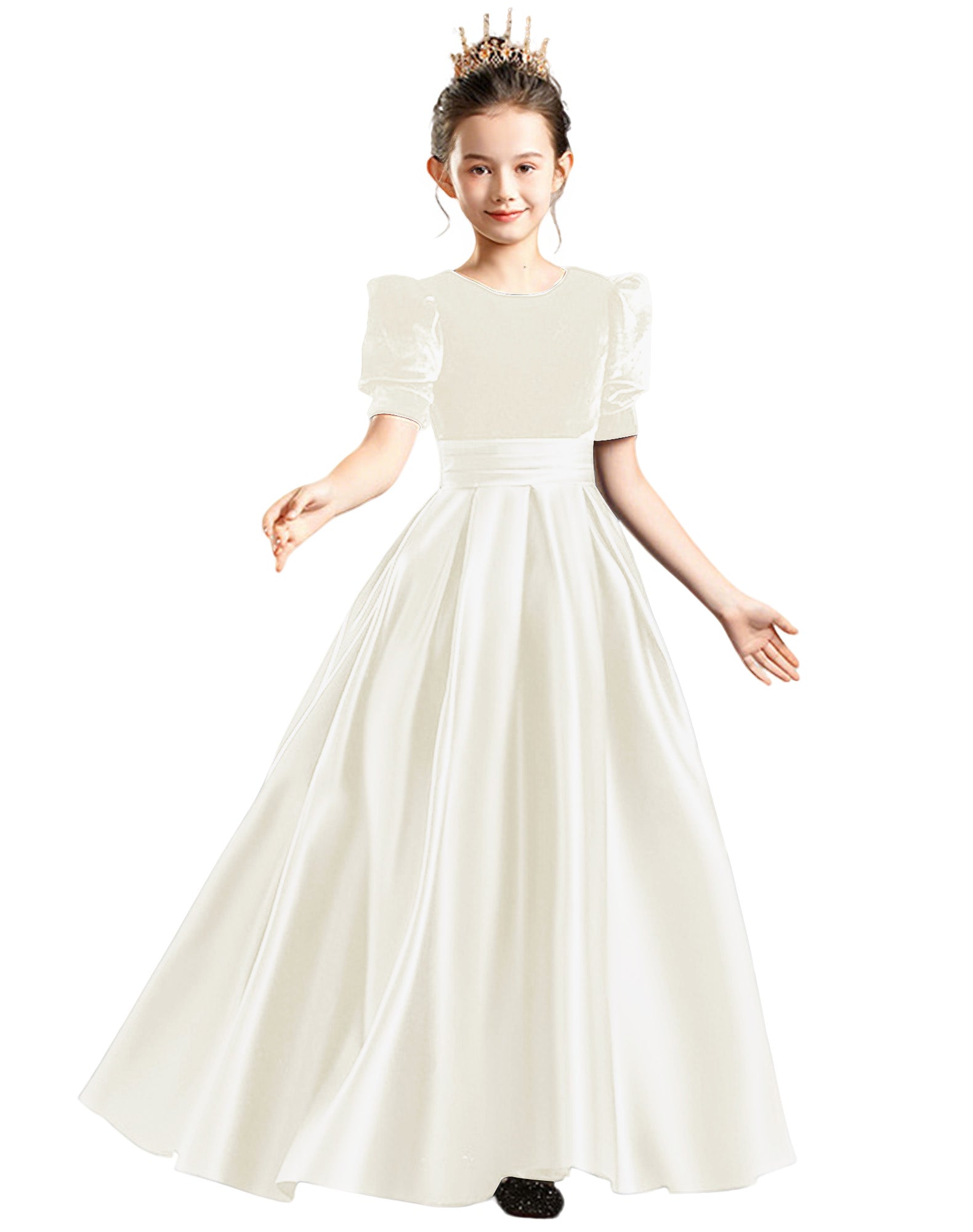 dideyttawl Velvet Girls Formal Dress A-Line Satin Flower Girl Dress 2540