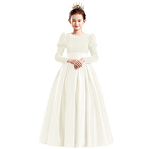 Dideyttawl Velvet Girls Formal Dress Long Sleeves Satin Flower Girl Dress 2541