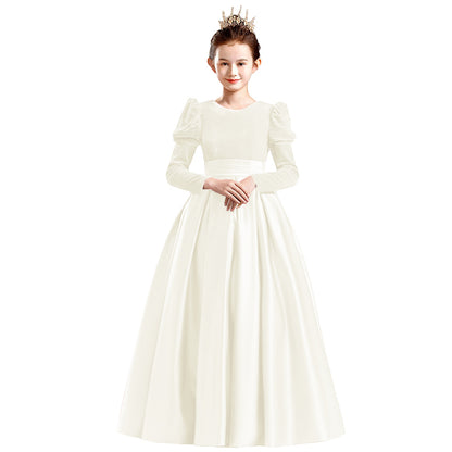 dideyttawl Velvet Junior Bridesmaid Dresses Long Sleeves Satin Flower Girl Dress 2541