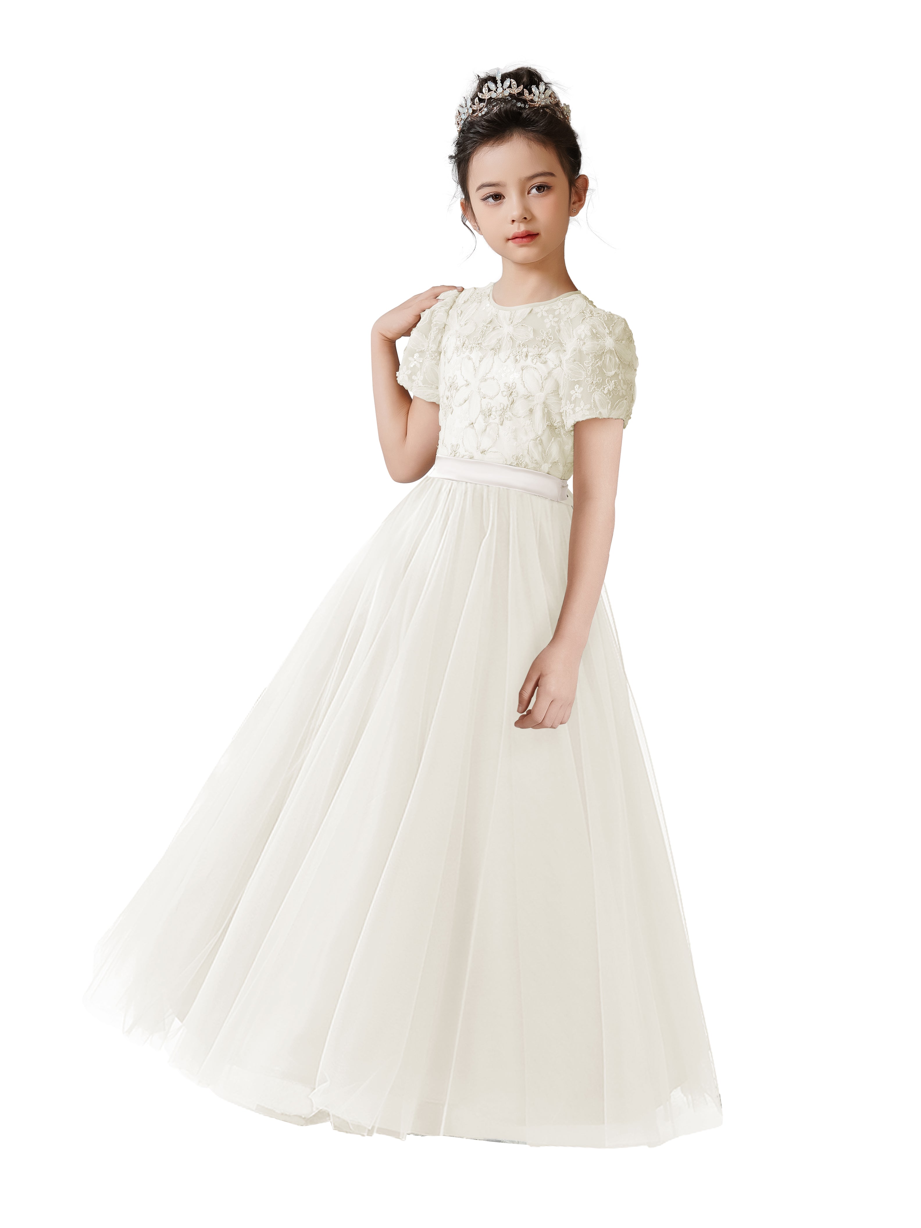 Dideyttawl Puffy Sleeves Girls Formal Dress Birthday Party Dress for Girls