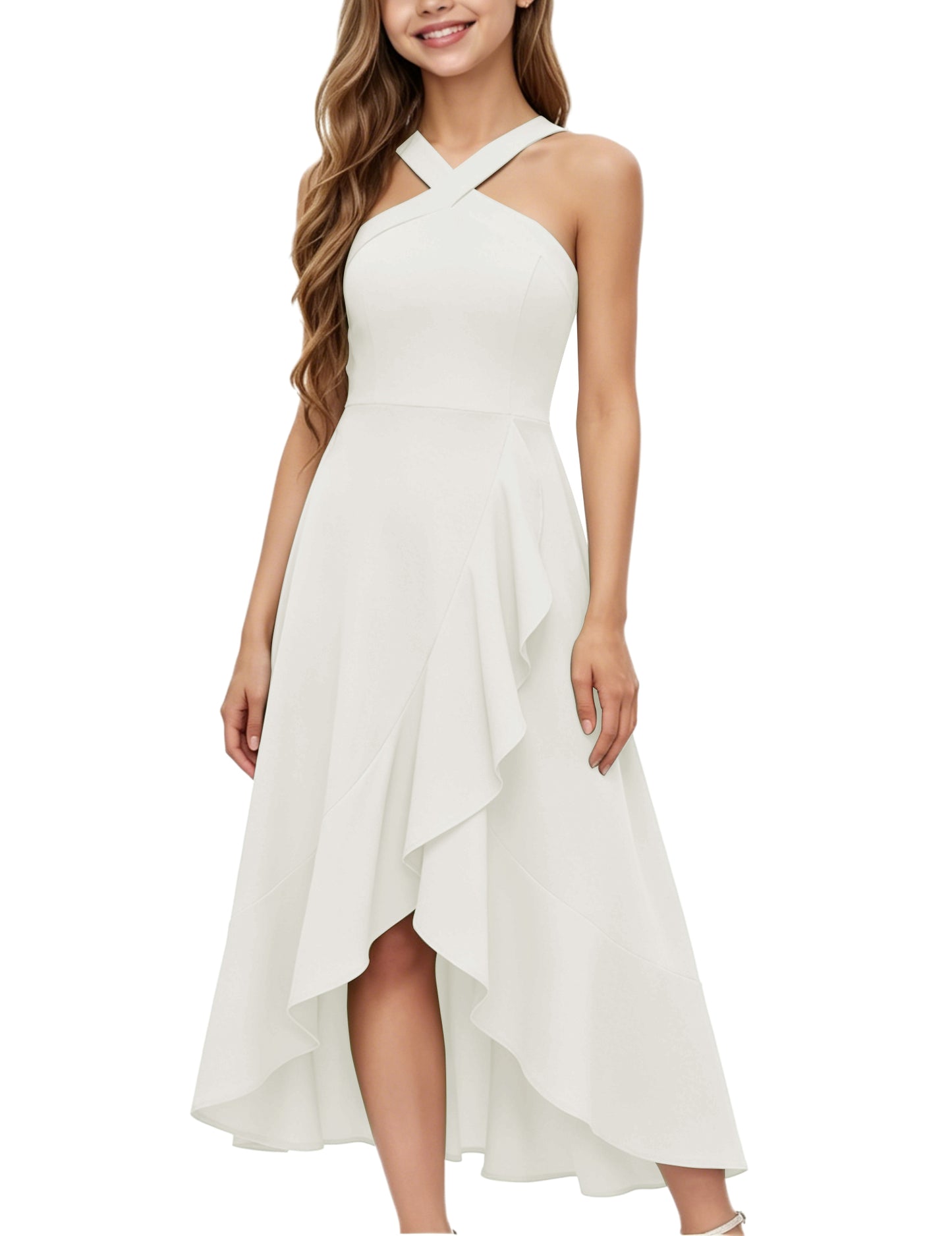 dideyttawl Halter Chiffon Junior Bridesmaid Dresses for Wedding A-Line High Low Flower Girls Formal Party Dress with Slit 2608