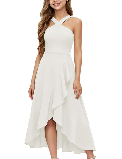 dideyttawl Halter Chiffon Junior Bridesmaid Dresses for Wedding A-Line High Low Flower Girls Formal Party Dress with Slit 2608