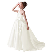 Dideyttawl Flower Girls Pageant Dresses One Shoulder Sleeveless Formal Satin Dress for Wedding Guest Princess Ball Gown Flower Belt Dress