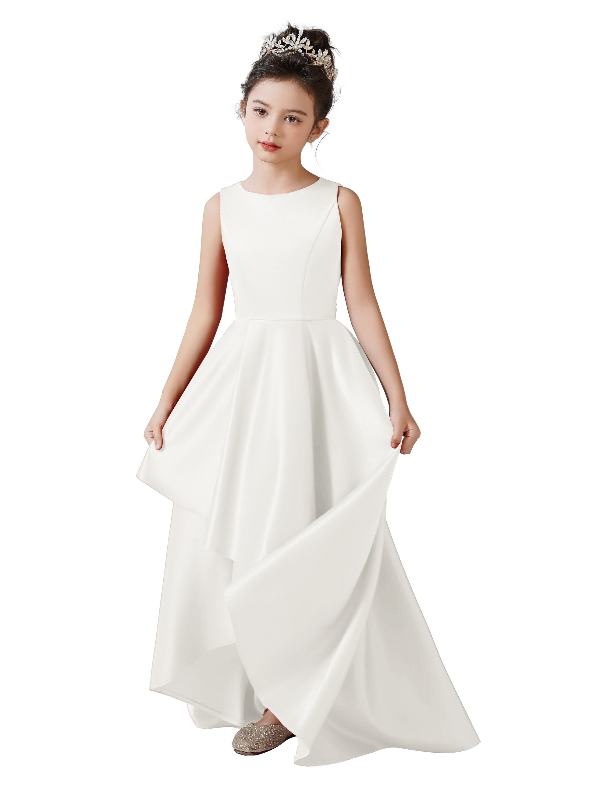 Dideyttawl High Low Satin Flower Girls Dress Sleeveless Party Prom Ball Gown Formal Special Occasion Wedding Guest Junior Bridesmaid Dress, Ivory / 14 Dideyttawl High Low Satin Flower Girls Dress Sleeveless Party Prom Ball Gown Formal Special Occasion Wedding Guest Junior Bridesmaid Dress, Ivory / 14