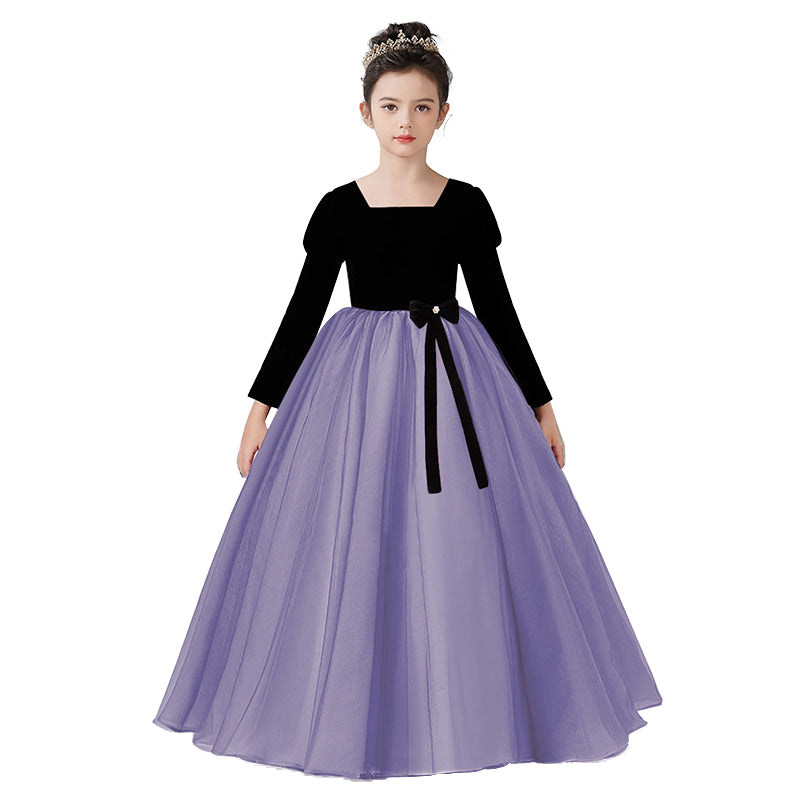Velvet Tulle Flower Girl Dress for Wedding Girls First Communion Dress Long Sleeves Birthday Party Dress Prom Ball Gown, Champagne / 14 Velvet Tulle Flower Girl Dress for Wedding Girls First Communion Dress Long Sleeves Birthday Party Dress Prom Ball Gown, Champagne / 14